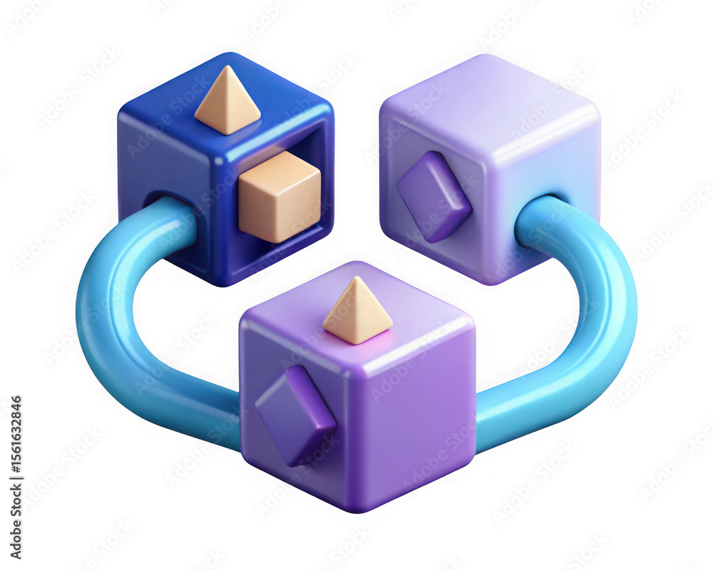 Aufkleber abstract 3d rendering of interconnected purple and blue cubes isolated on transparent background