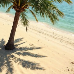 Palm tree with shadow on a sandy beach background for vacation and relaxation concepts
