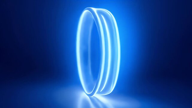 A blue gradient with a 3D rendered Mobius strip at the center, glowing with an internal light that casts complex shadows on the gradient, exploring concepts of infinity and interconnectedness.