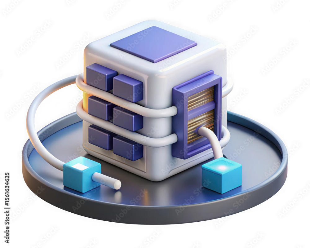 Fototapete a futuristic 3d rendering of a data server cube isolated on transparent background