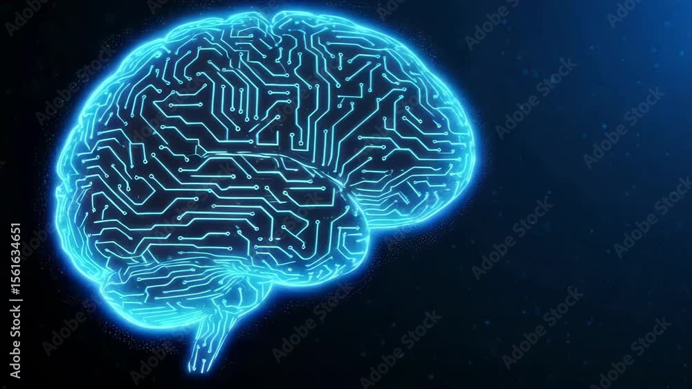 Aufkleber a glowing blue brain with circuit patterns represents artificial intelligence and technological inno