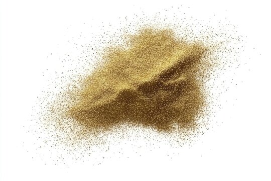 Golden sand scattering against white background