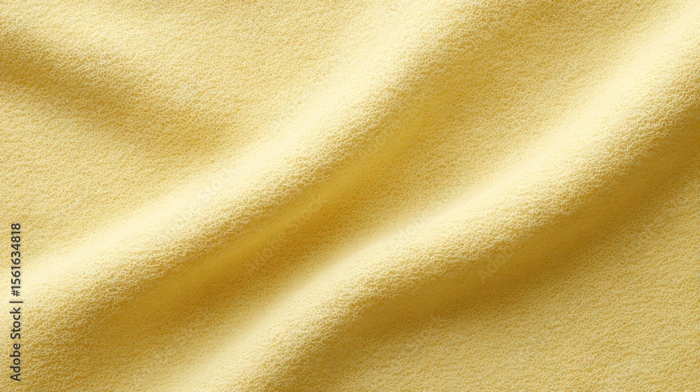 Poster soft yellow fabric close up with smooth texture and gentle drapery background.
