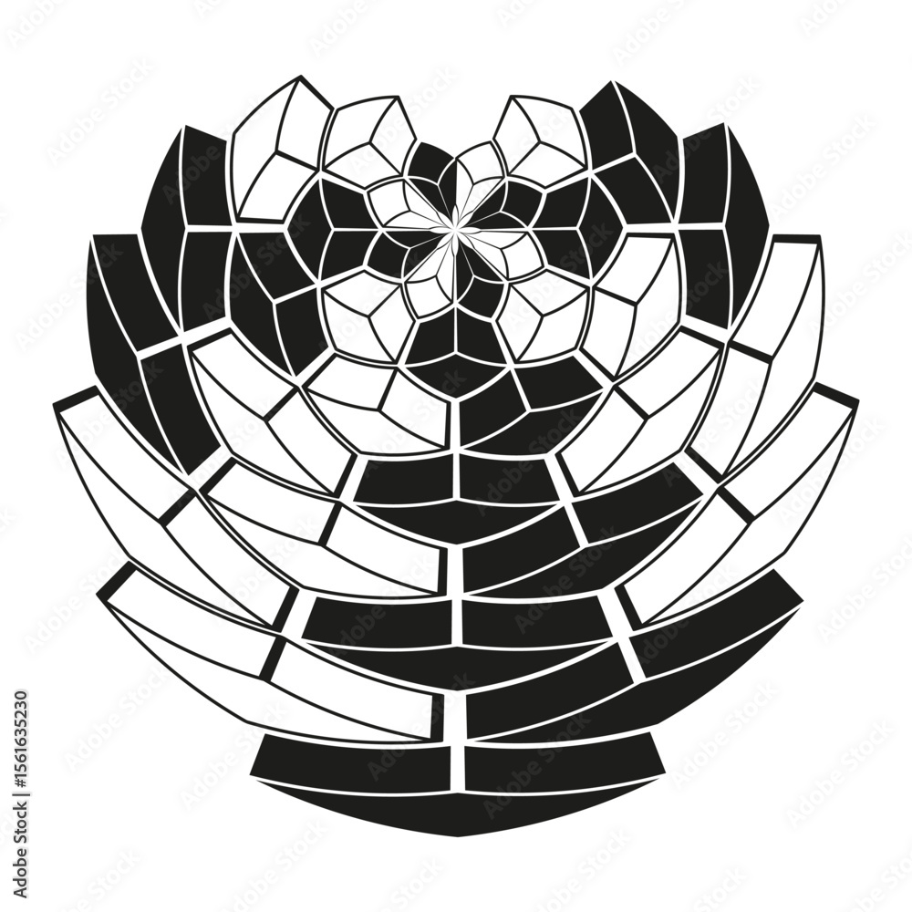 Poster abstract spiral pattern. geometric fragmented design. dynamic swirl shape. monochrome illustration.