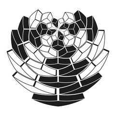 Abstract spiral pattern. Geometric fragmented design. Dynamic swirl shape. Monochrome illustration.