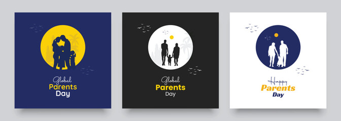 Global Parents Day Vector Illustration. Parents day social media post template. Set Parents day banner design. Suitable for Poster, Banners, mobile apps, campaign and greeting card.