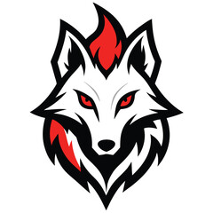 Solid color Wolf Fire Head line simple creative vector design template on white background