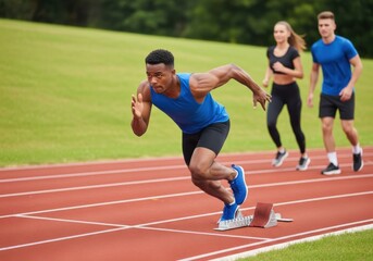 Obraz premium Athlete sprinting on track with determination outdoors