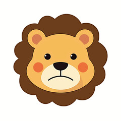 Fototapeta premium Adorable cartoon lion head with a sad expression, perfect for children's illustrations, greeting cards, or social media posts, featuring a simple yet expressive design.