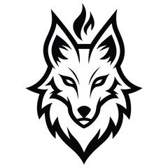 Solid color Wolf Fire Head line simple creative vector design template on white background