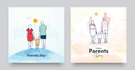 Happy Parents Day Vector Illustration. Parents day social media post template. Suitable for Poster, Banners, mobile apps, campaign and greeting card. Set Parents day banner design.
