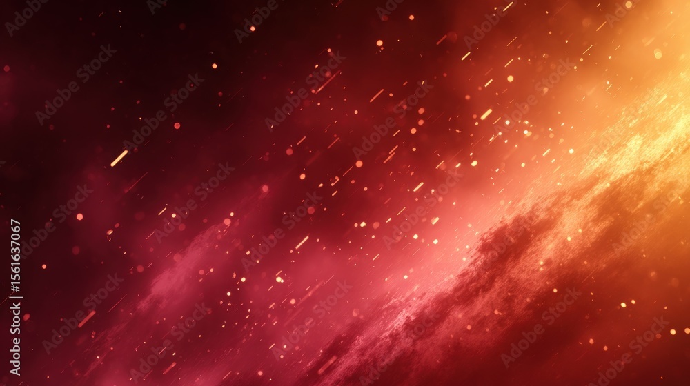 Poster Stunning vibrant abstract cosmic background with fiery nebula and glowing particles.