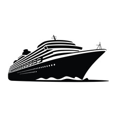 Cruise Ship Silhouette, Vector, Illustration, Icon, Logo, White Background.