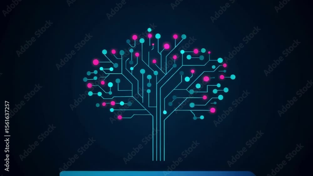 Aufkleber a digital tree with glowing nodes represents technology, artificial intelligence, and network connec