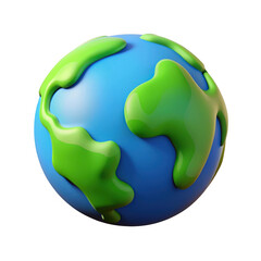 Cartoon earth globe with green continents isolated on transparent background