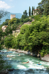 der Fluß Passer in Meran, Südtirol,