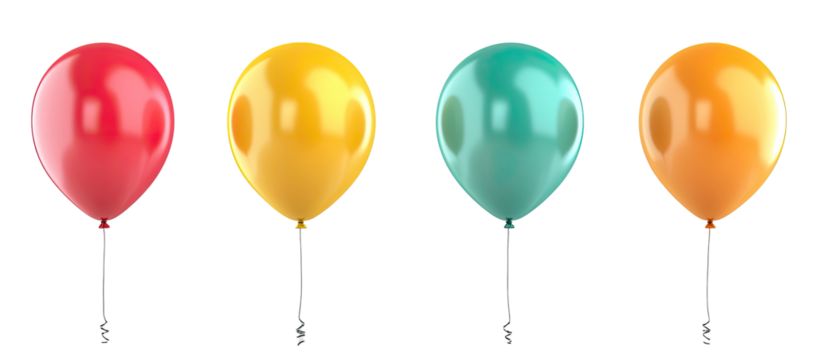 Four glossy, colorful balloons