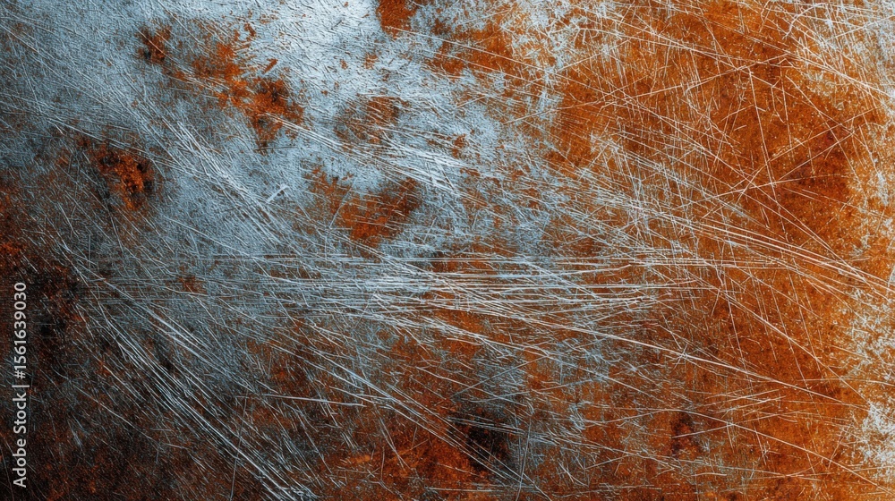 Poster Abstract textured surface with rust and scratches in shades of orange and gray.