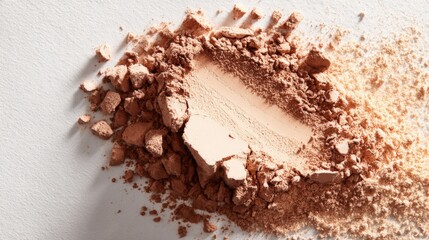 Fine loose powder and crushed makeup compact in soft shades for beauty and skincare.
