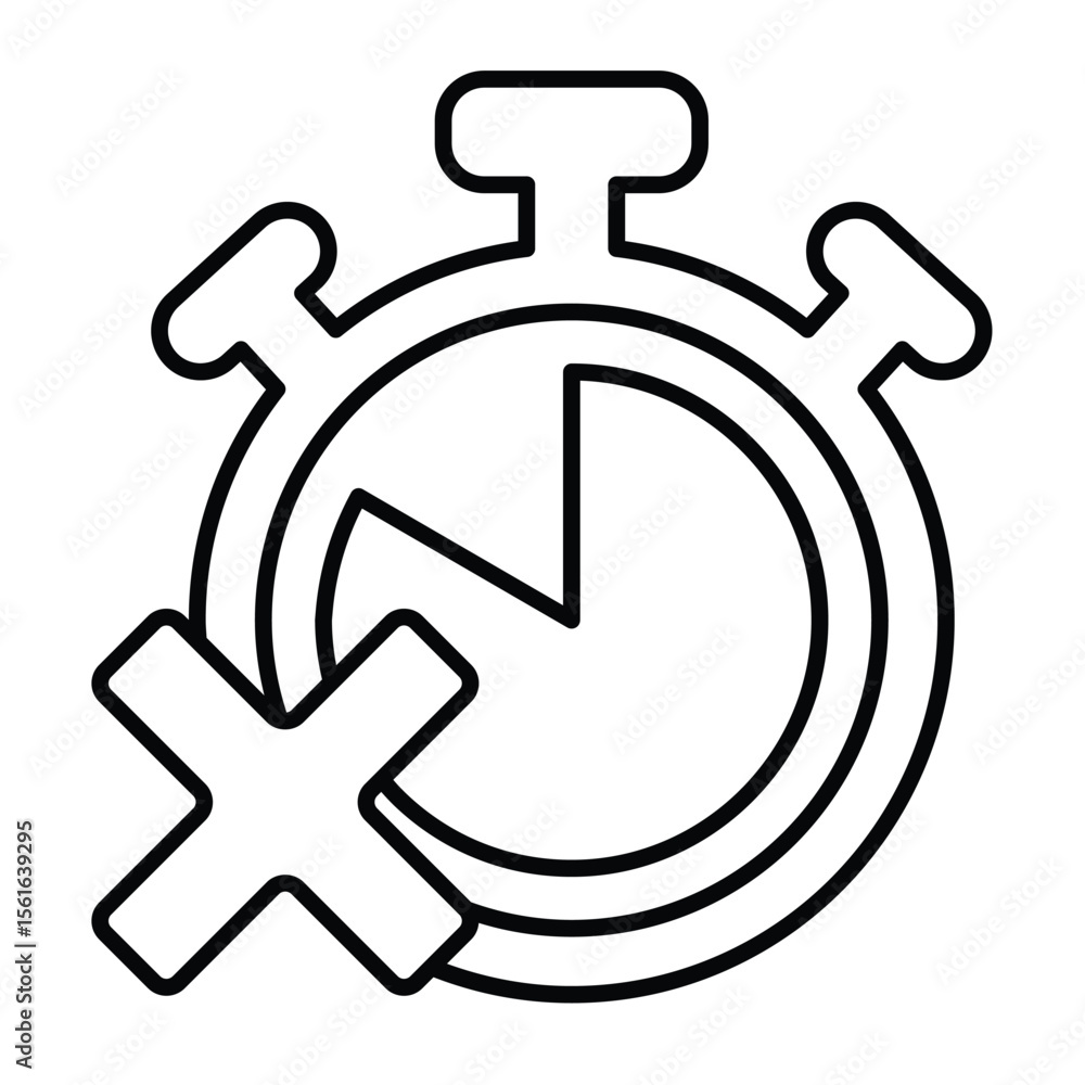 Poster stopwatch clock and cross thin line icon, project schedule concept. vector graphics. clock and task 
