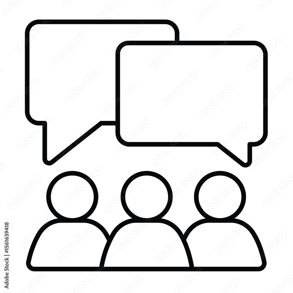 Poster team with dialog popup windows thin line icon, design recruitment concept. vector graphics. people c