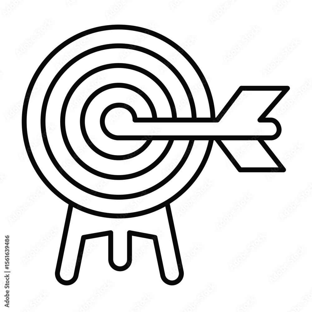 Poster target with bow arrow on tripod stand thin line icon, design recruitment concept. vector graphics. t