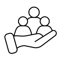 Hand with candidates group thin line icon, design recruitment concept. Vector graphics. People crowd in hand, human recourse sign on white background, style mobile or design.