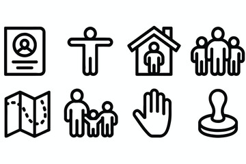 Fototapeta premium Black Line Icons Set Family Home Map Passport Group People