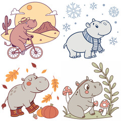 High-Quality baby hippos Illustrations in Various Styles – SVG Bundle
