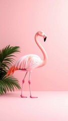 Pink Flamingo Elegance: Minimalist Tropical Bird Art
