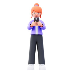 3D Cartoon Woman Using Smartphone