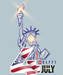 American flag independence day greeting card isolated on white background