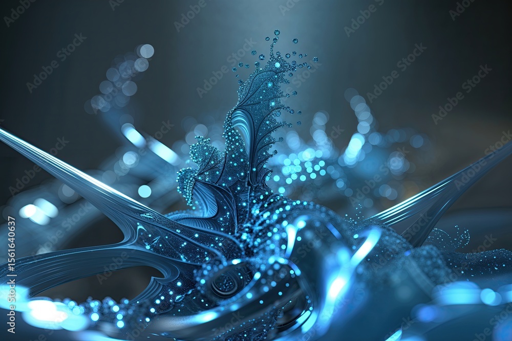 Aufkleber cyan fractal patterns in contemporary technology design with dark background
