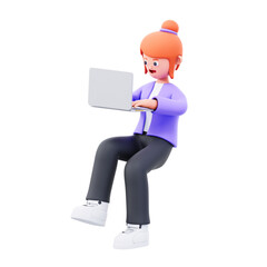 Woman working on laptop 3D cartoon style
