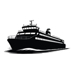 Obraz premium Ferry Boat Silhouette, Vector, Illustration, Icon, Logo, White Background.