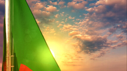 Zambia flag is hanging on sundown sky for anthem day - defocused - object 3D illustration