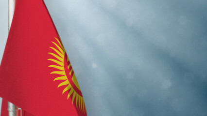 Kyrgyzstan flag is hanging on blue for independence day - defocused - abstract 3D illustration