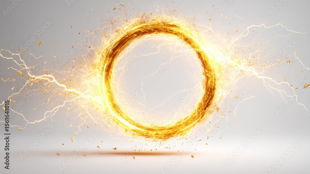 Poster Dynamic fiery circle with lightning sparks and glowing energy effect in motion.