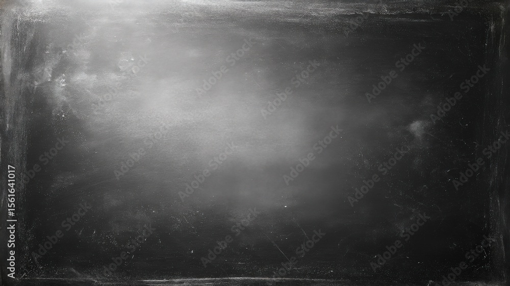 Poster empty blackboard with chalk dust and smudges in classroom or educational setting.