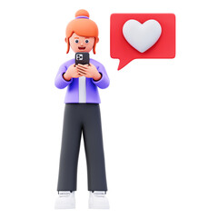 Woman Holding a Smartphone with a Social Media Like Notification