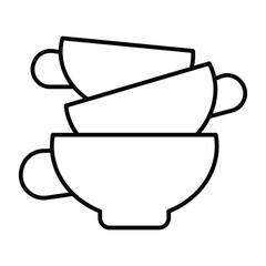 Ceramic or clay plates thin line icon, pottery making concept. Vector graphics. Clay dishes stack, fragile product sign on white background, style mobile or design.