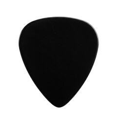 Black guitar pick in smooth finish on white background, isolate  