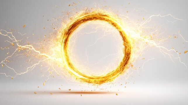 Dynamic fiery circle with lightning sparks and glowing energy effect in motion.