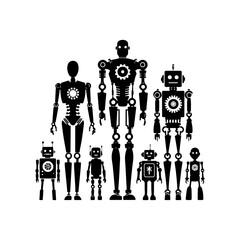  simple silhouette of A robot family