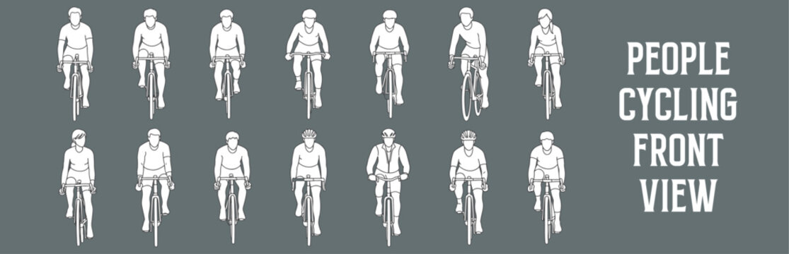 Architectural Drawings people cycling  vector illustration, front view, human person Minimal style hand drawn. Sections, Elevations, Floor Plans
