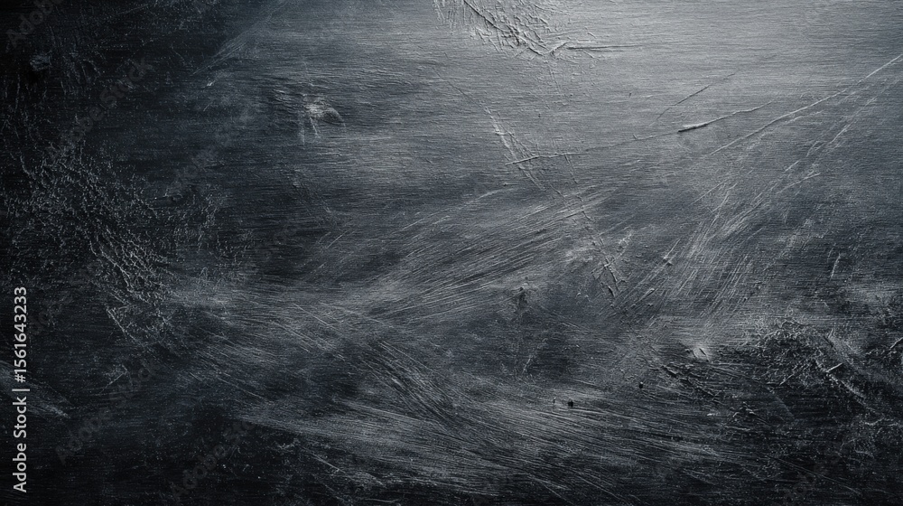 Poster textured dark gray chalkboard wall surface background with scratches and smudges.