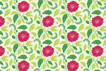 seamless flower artwork with sketched leaves and modern outlines designed for fabric applications, women wear, and printed goods

