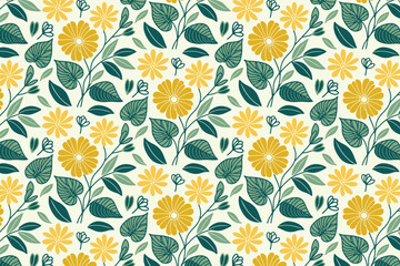 trendy floral pattern featuring hand drawn botanical elements with seamless repetition for wrapping sheets, table linens, and home textiles

