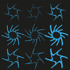 Symmetrical starburst composition. Neon blue luminescence. Uniform black background. Technological vector illustration.