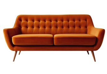 Mid-century modern, burnt orange velvet sofa